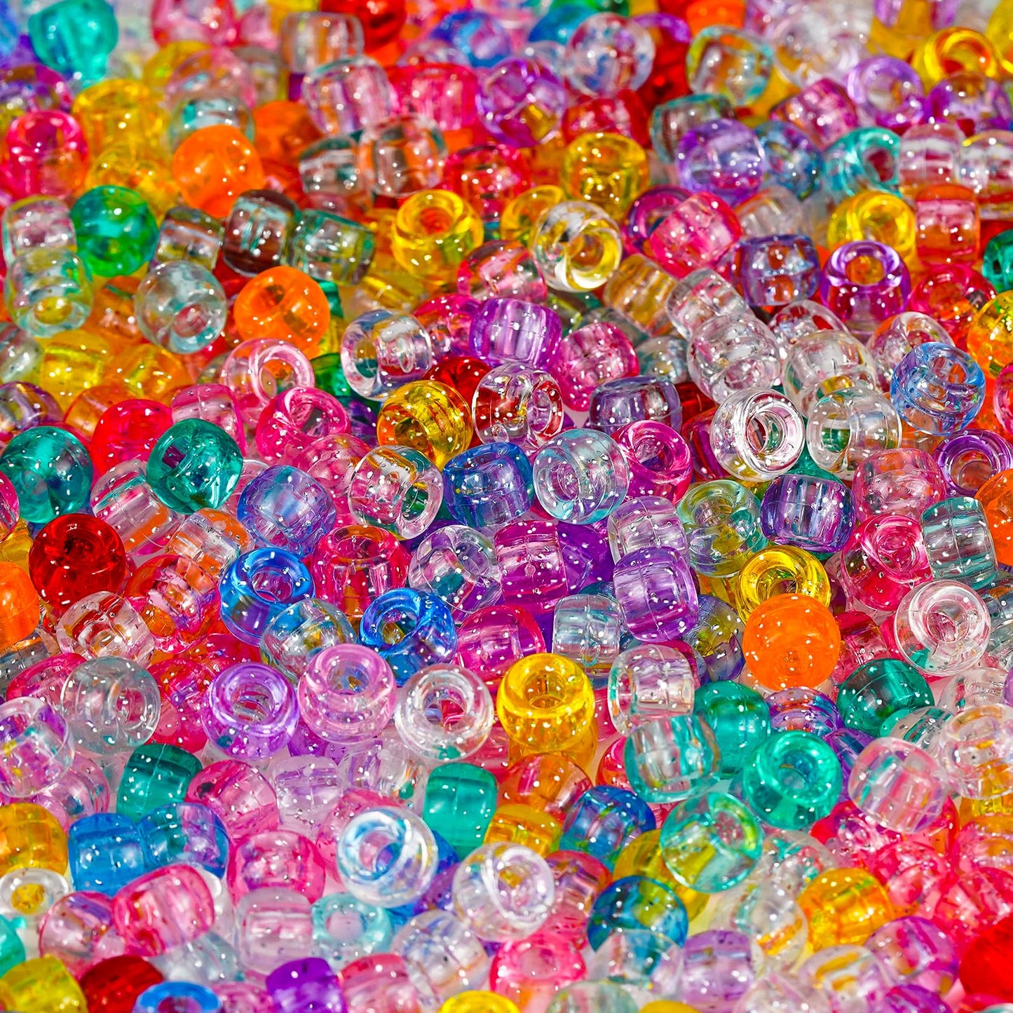 1000+ Stück Glitzerperlen, Ponyperlen, Großpackung, Acrylperlen, 9 mm, große Kunststoffperlen für Armbänder, Haarzöpfe, Basteln, DIY-Projekte