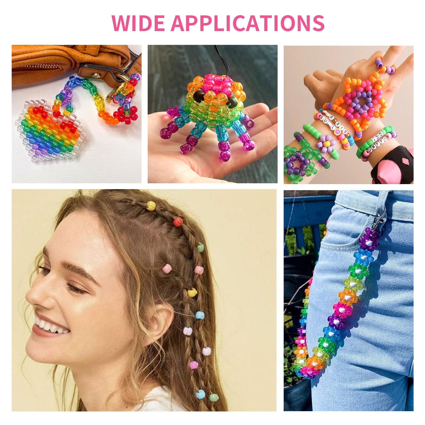 1000+ Stück Glitzerperlen, Ponyperlen, Großpackung, Acrylperlen, 9 mm, große Kunststoffperlen für Armbänder, Haarzöpfe, Basteln, DIY-Projekte
