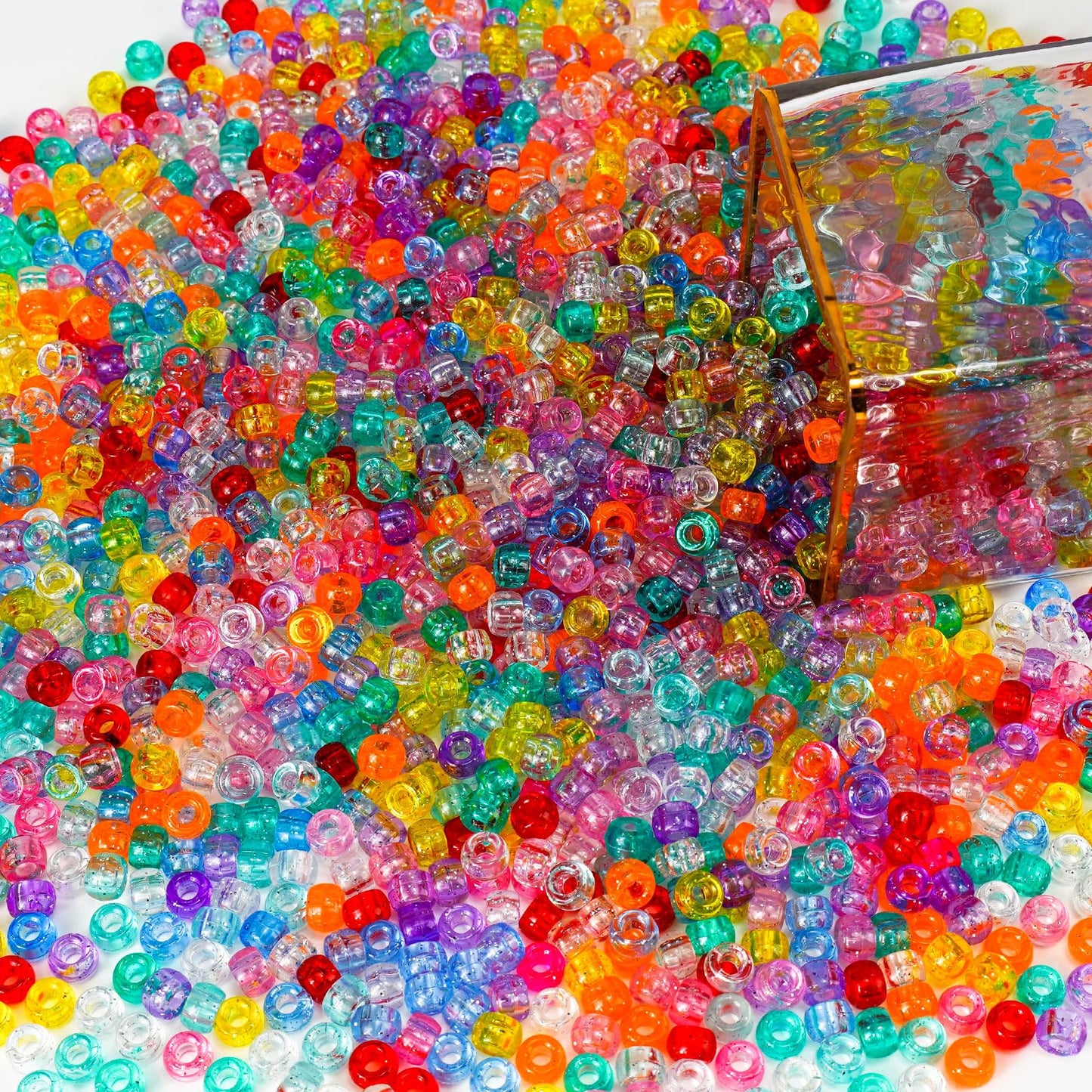 1000+ Stück Glitzerperlen, Ponyperlen, Großpackung, Acrylperlen, 9 mm, große Kunststoffperlen für Armbänder, Haarzöpfe, Basteln, DIY-Projekte